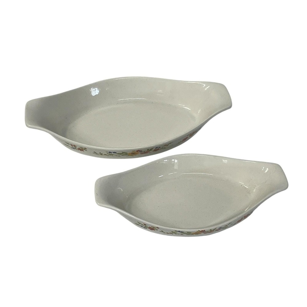 Vintage Sweet Flowers Bake Serve'n Store Stoneware Casserole Dishes Set of 2